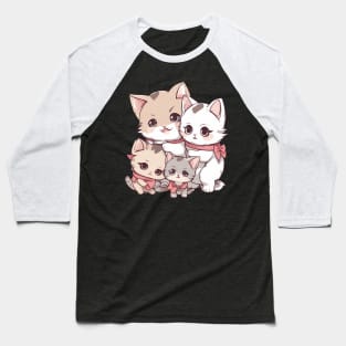 Kawaii Cat Family Baseball T-Shirt